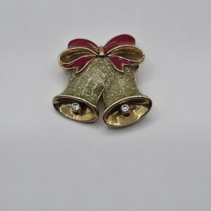 Vintage Christmas Bells Avon Pave Pin 1 1/4"